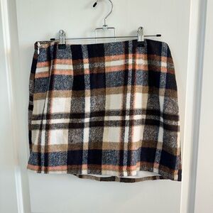 Plaid Mini Skirt in Navy, Brown & Cream
